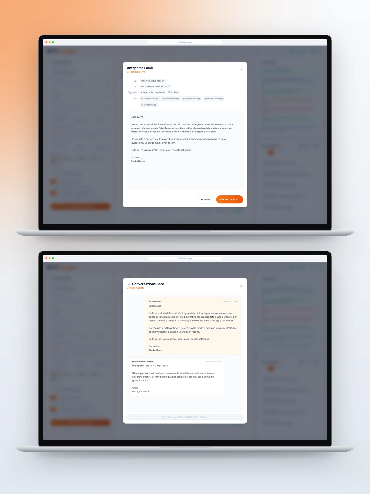 MYO Scraper — App per trovare clienti — Un’email che cita qualcosa di vero