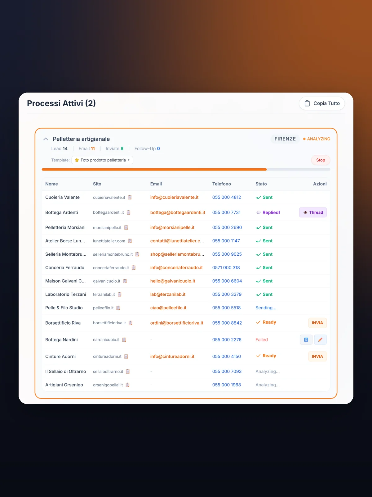 MYO Scraper — App per trovare clienti — La tabella che si riempie da sola
