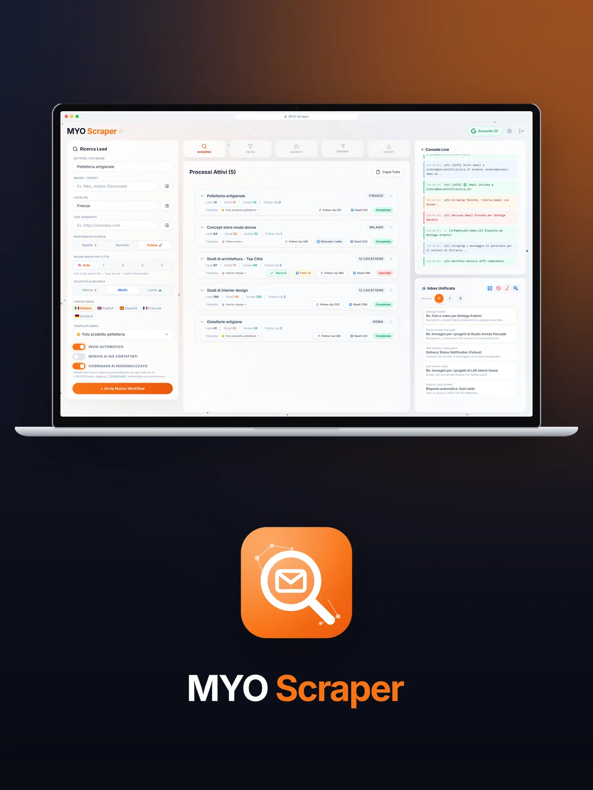 MYO Scraper — App per trovare clienti — Tante caselle, nessun doppione
