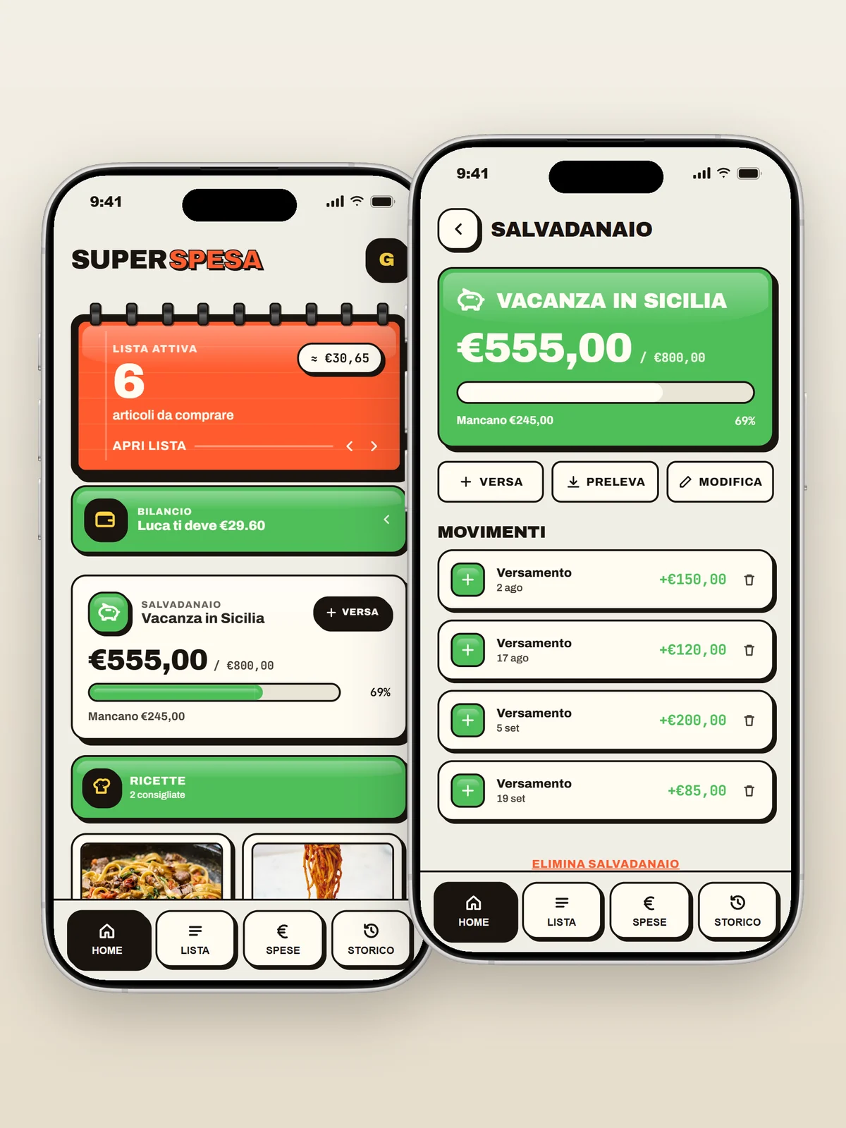 SuperSpesa — App spese di coppia — Lista, conti e risparmi nella stessa schermata