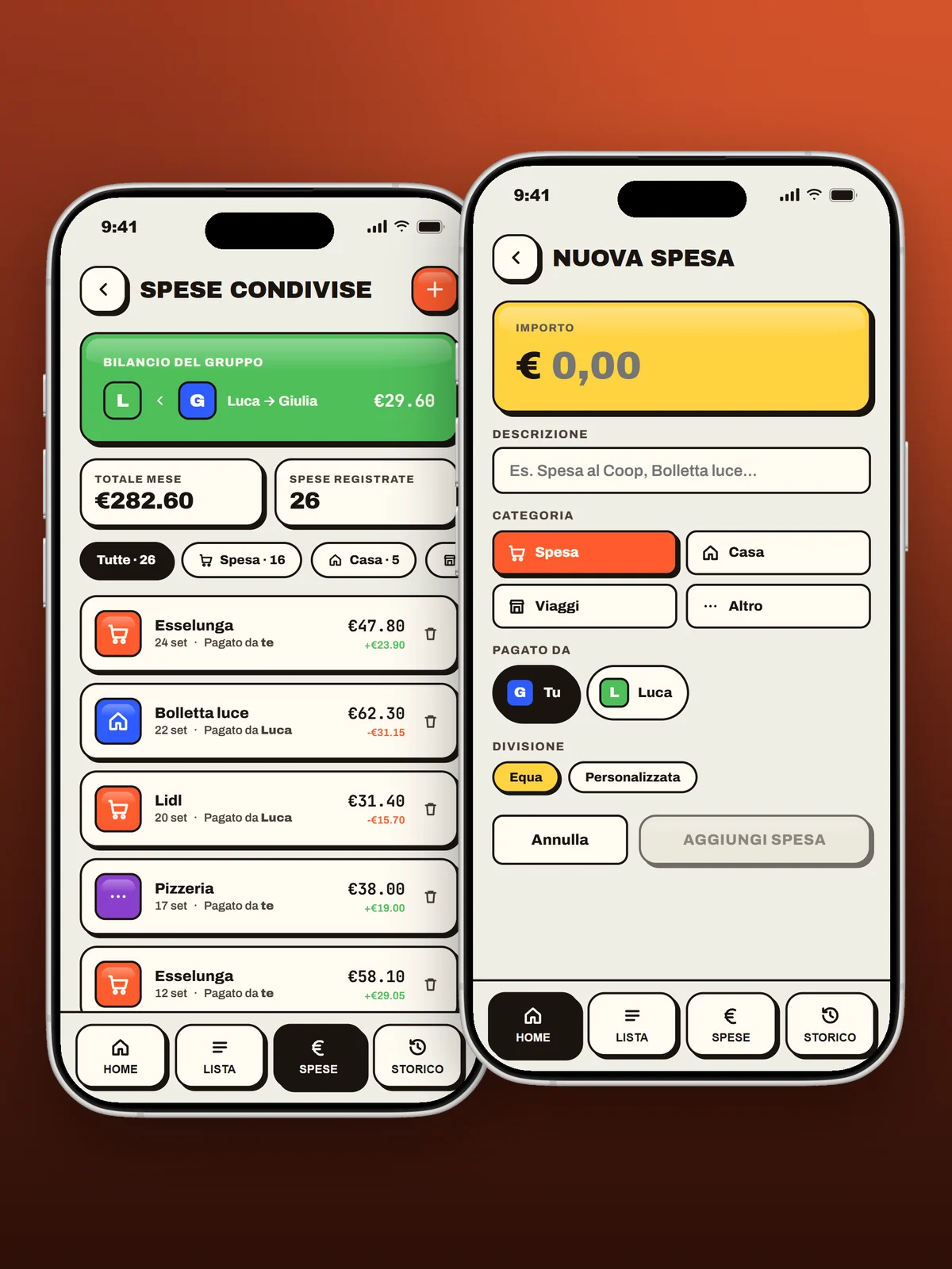 SuperSpesa — App spese di coppia — Chi ha pagato, e quanto