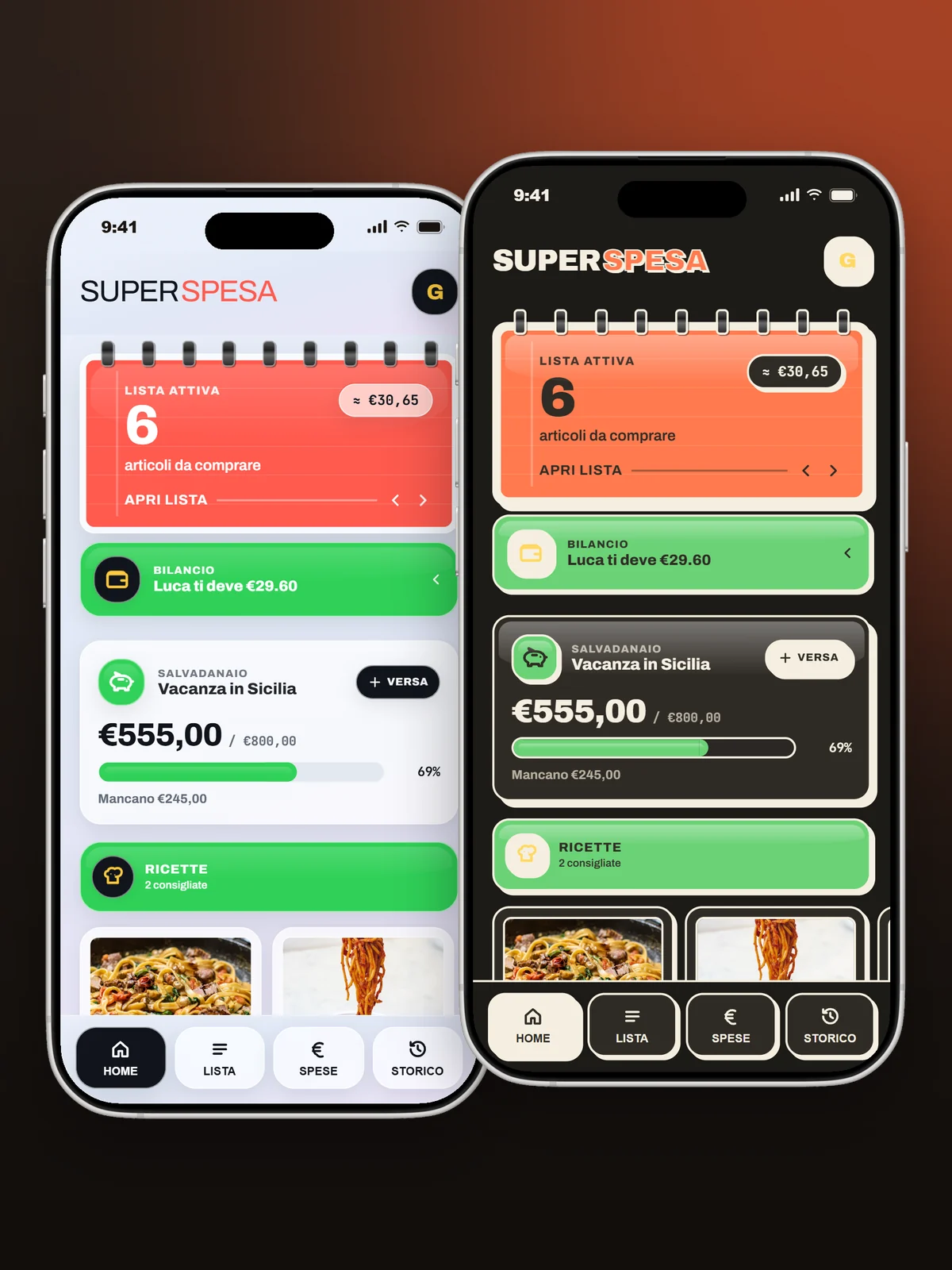SuperSpesa — App spese di coppia — Quaderno pop, anche al buio