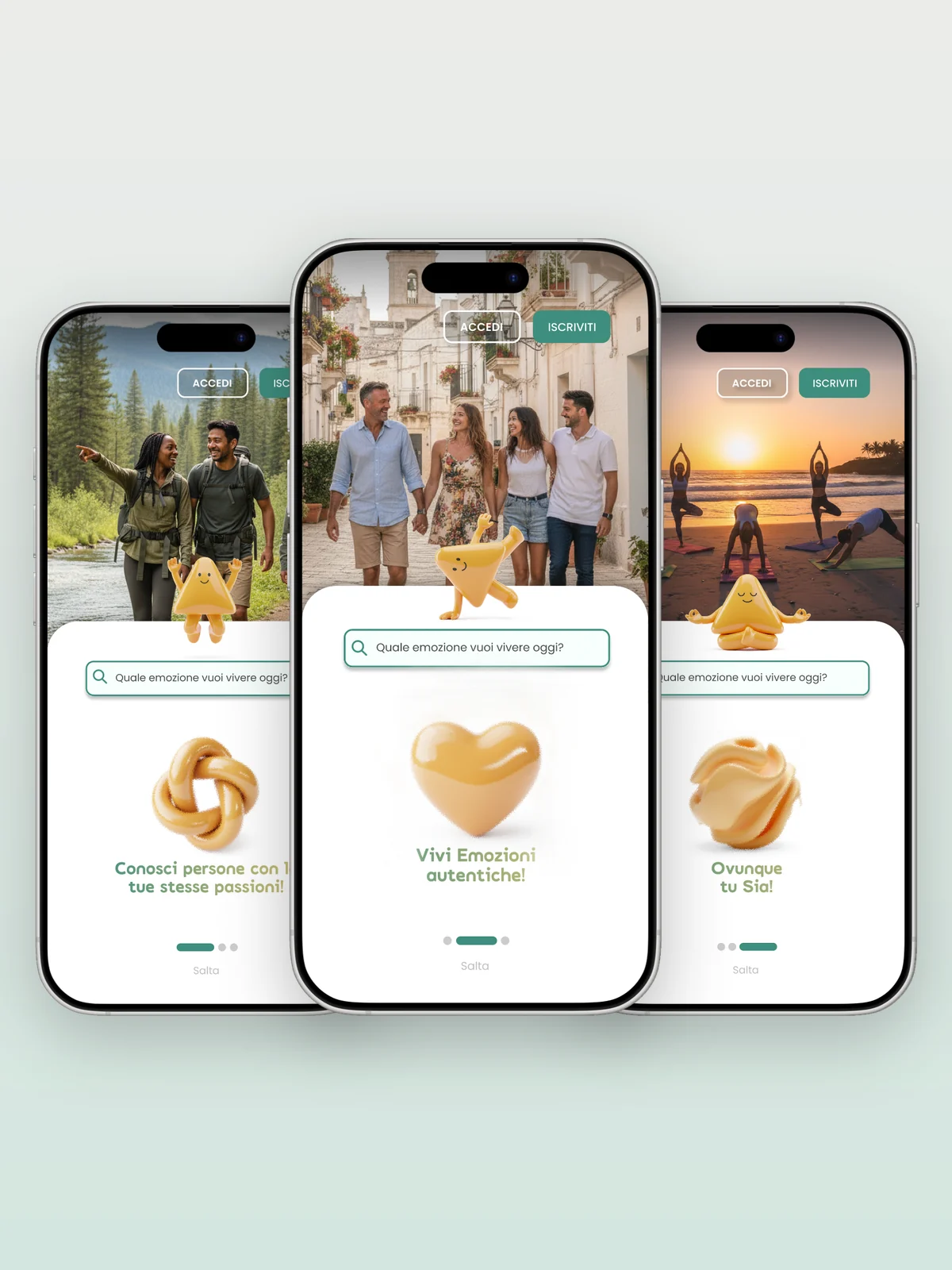Vibly — App di esperienze — Tre schermate per dire cos’è Vibly